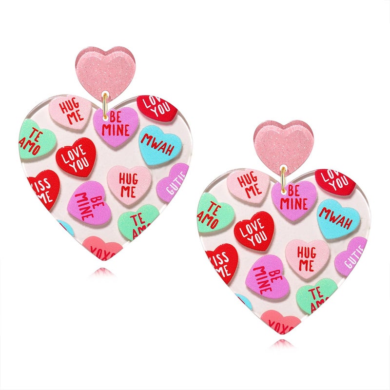 MOLOCH Valentineâ€™s Day Gifts for Her Hot Pink Heart Earrings Acrylic Love Conversation Message XOXO Earrings Taylor Eras Tour Swift Costume Jewelry Accessories - Image 1