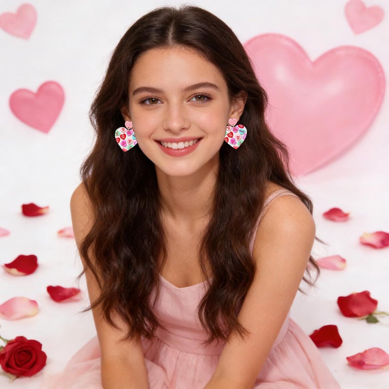 MOLOCH Valentineâ€™s Day Gifts for Her Hot Pink Heart Earrings Acrylic Love Conversation Message XOXO Earrings Taylor Eras Tour Swift Costume Jewelry Accessories - Image 3
