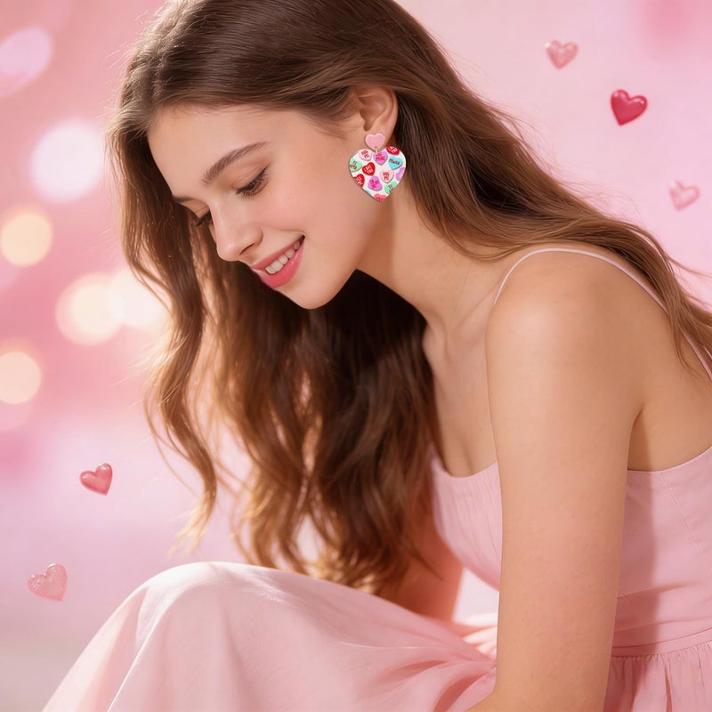 MOLOCH Valentineâ€™s Day Gifts for Her Hot Pink Heart Earrings Acrylic Love Conversation Message XOXO Earrings Taylor Eras Tour Swift Costume Jewelry Accessories - Image 2