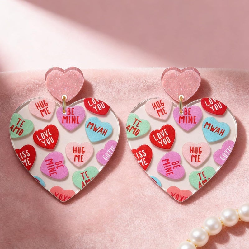 MOLOCH Valentineâ€™s Day Gifts for Her Hot Pink Heart Earrings Acrylic Love Conversation Message XOXO Earrings Taylor Eras Tour Swift Costume Jewelry Accessories - Image 5