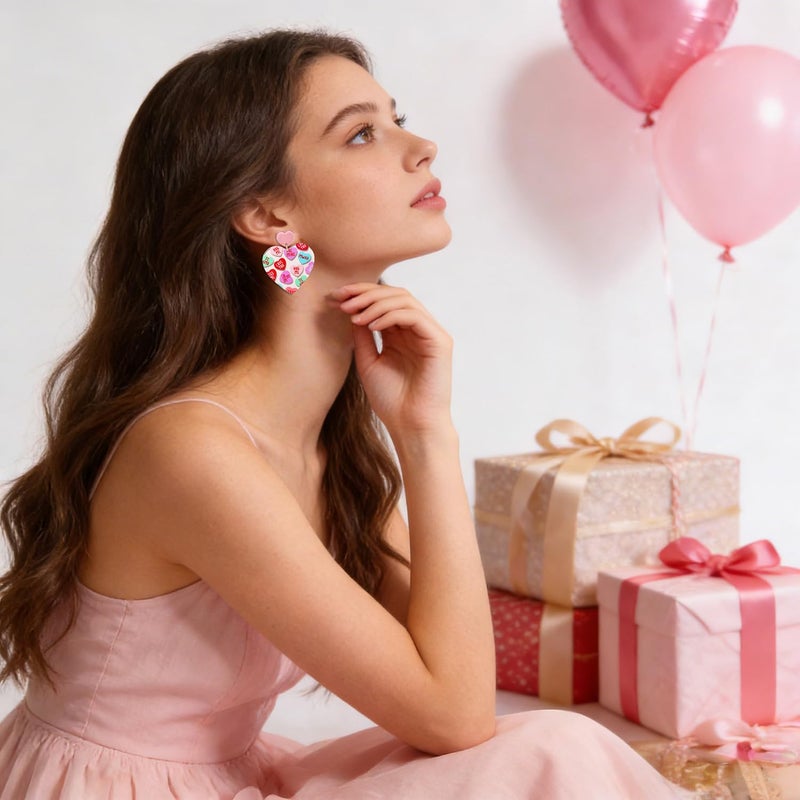 MOLOCH Valentineâ€™s Day Gifts for Her Hot Pink Heart Earrings Acrylic Love Conversation Message XOXO Earrings Taylor Eras Tour Swift Costume Jewelry Accessories - Image 4