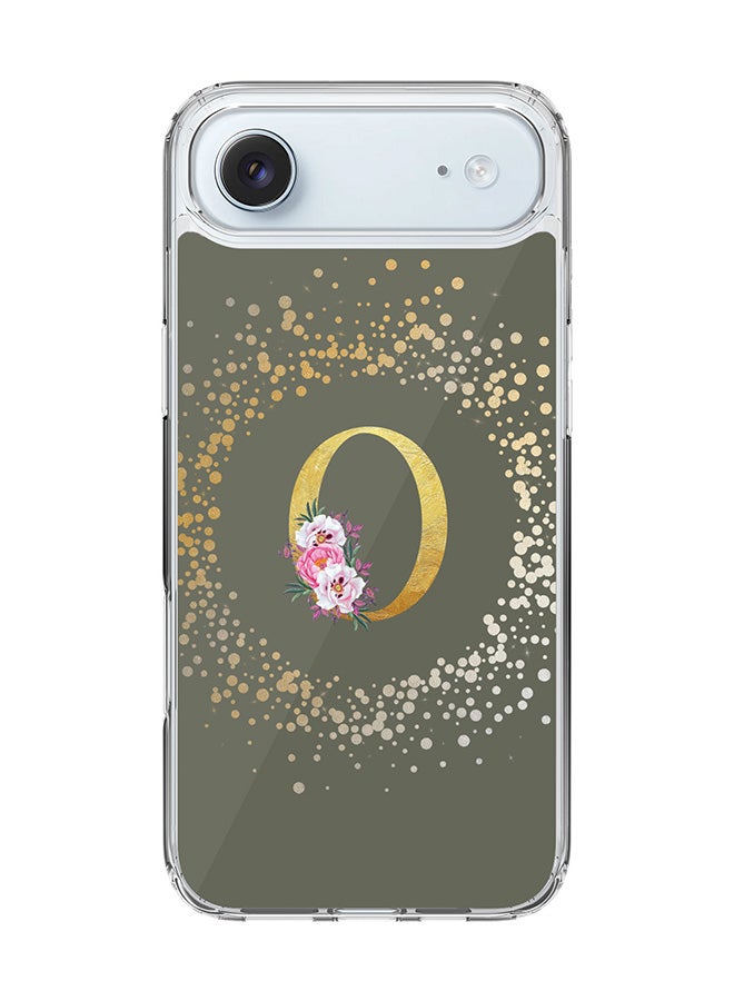 Stylizedd Classic Clear MagSafe Case for iPhone 17 Air , Hybrid Soft Case Flexible Edges Anti Drop TPU PC Gel Thin Transparent Cover [ Designed for iPhone 17 Air ] - Custom Monogram Initial Letter Floral Pattern Alphabet - O  (Olive Green )