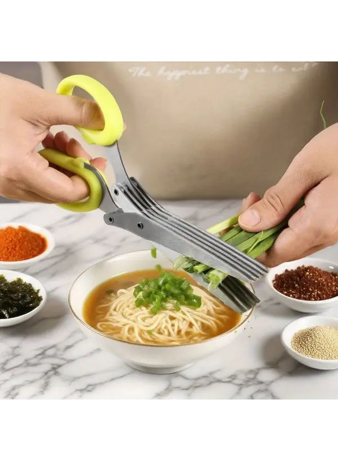 Green Heavy Duty Professional Kitchen Scissors 5 Layer Stainless Steel Herb Vegetable Chopper Sharp Blades Cooking Chef Home Kitchen Easy Clean Design Ideal Gift - Image 1