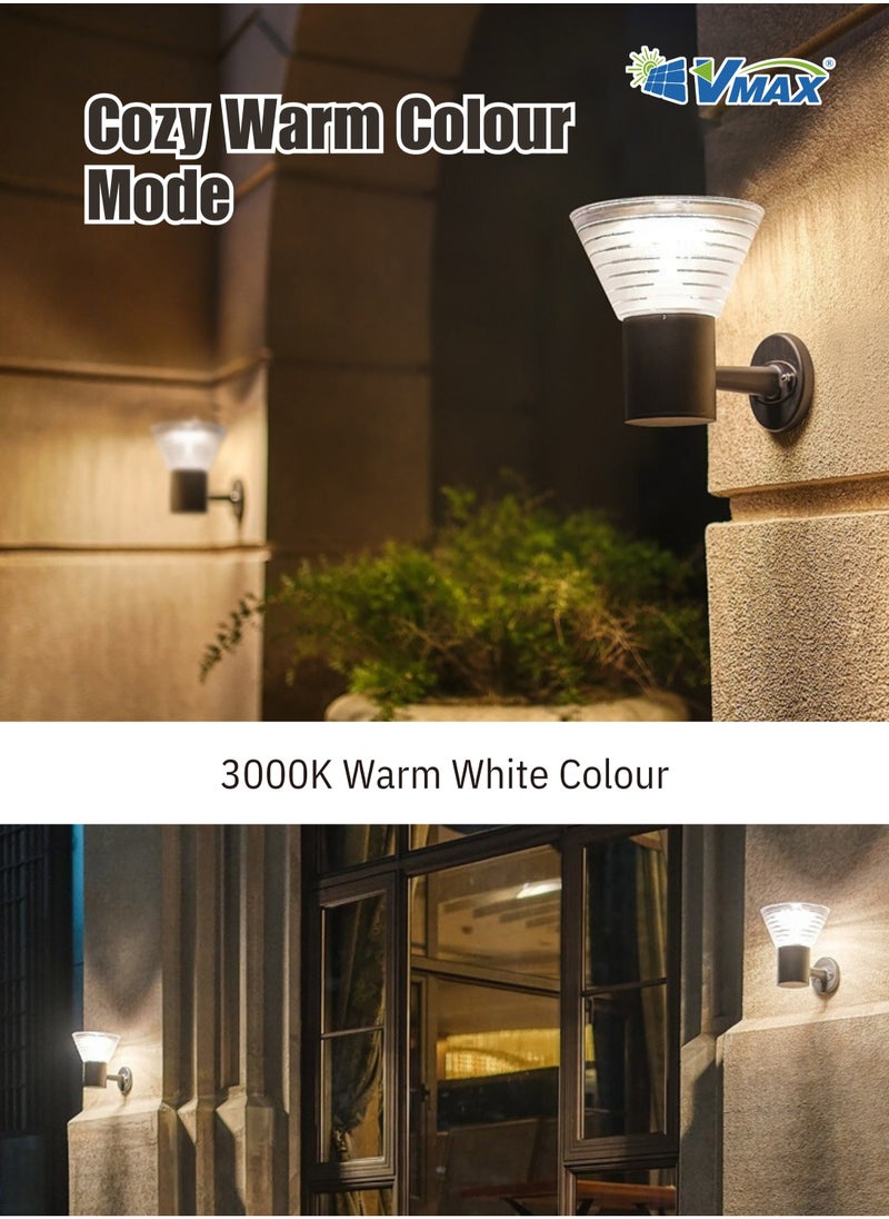 Vmax Solar Wall Lamp with 3.2V 6Ah Li-ion Battery, 3000K Warm White CCT, ≥70 CRI, LED 2835, Aluminum + PC Build, Optical Control, 30,000H Lifespan, Waterproof Outdoor Light For courtyard Garden Patio  - Image 4