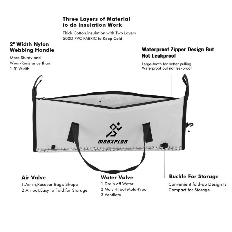 MORXPLOR Insulated Fish Cooler Bag for Fishing 41x17 47x17In 50x20In 60x24 72x30 Inch,Large Insulated Fish Kill Bag,Fishing Catch Bag Cooler with Common Smooth Water-resistant Zipper - Image 2
