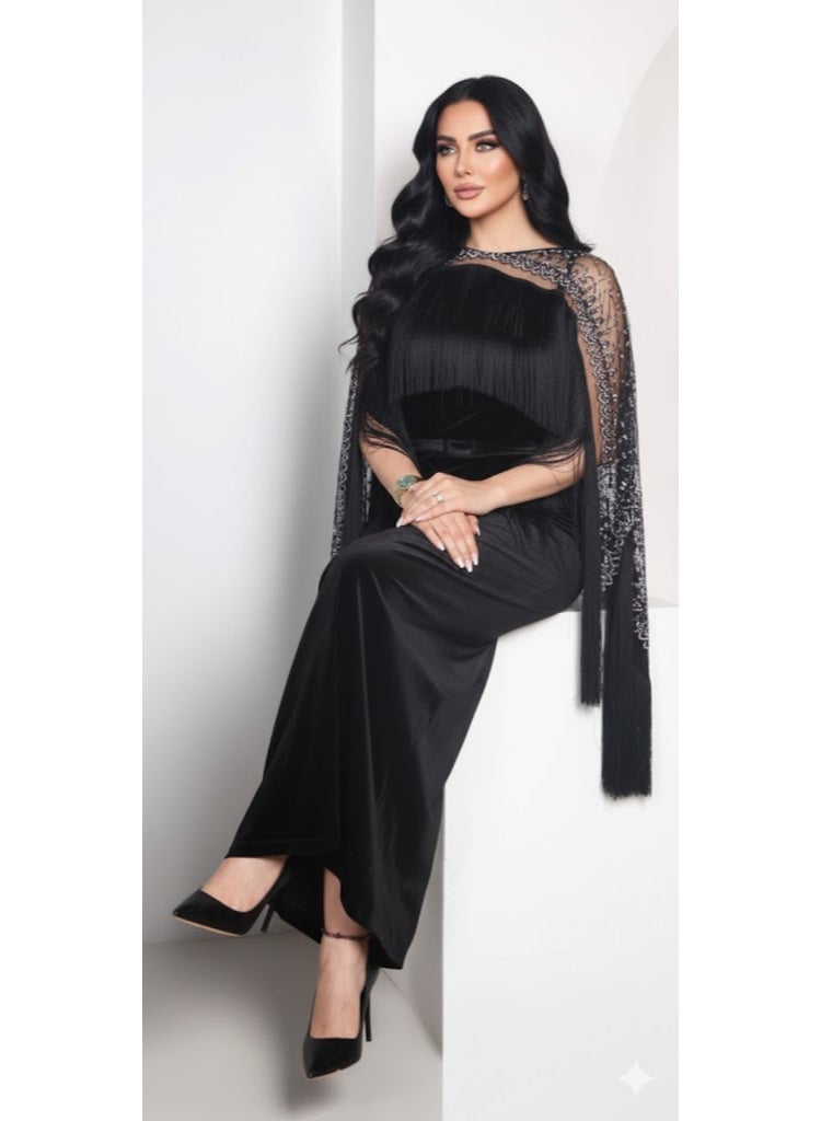 FULL JOY Sophisticated Black Velvet Evening Combines Luxury and Femininity in one captivating look. Modern Dress. - Image 3