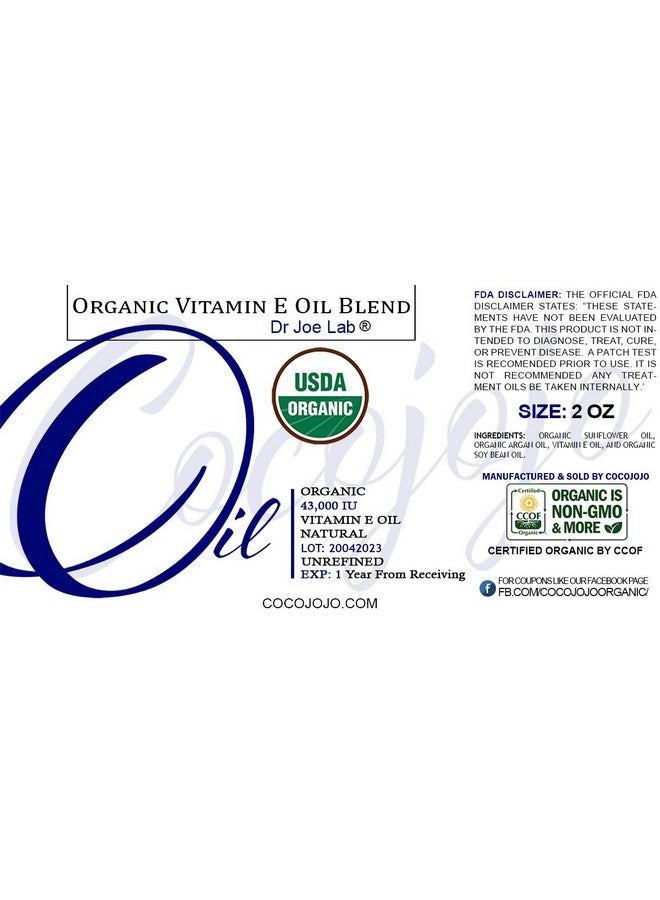دي آر جو لاب زيت فيتامين E العضوي من دكتور جو لاب، معتمد من وزارة الزراعة الأمريكية، توكوفيرول طبيعي 43000 وحدة دولية، 2 أونصة مع قطارة للبشرة والوجه والشعر والأظافر والجسم والرموش، مرطب ومجدد ومضاد للأكسدة. - Image 2