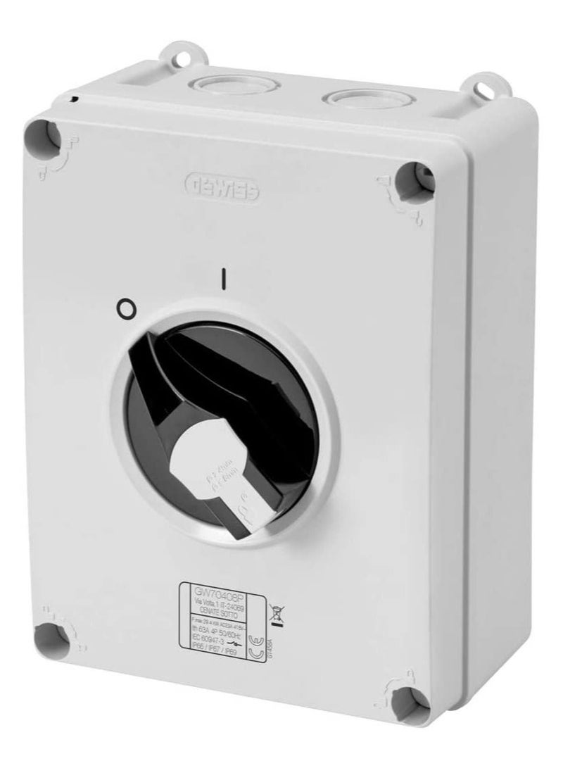 RACO GEWISS W70408P ISOLATOR - HP - COMMAND - ISOLATING MATERIAL BOX - 63A 4P - LOCKABLE BLACK KNOB - IP66/67/69 - Image 1