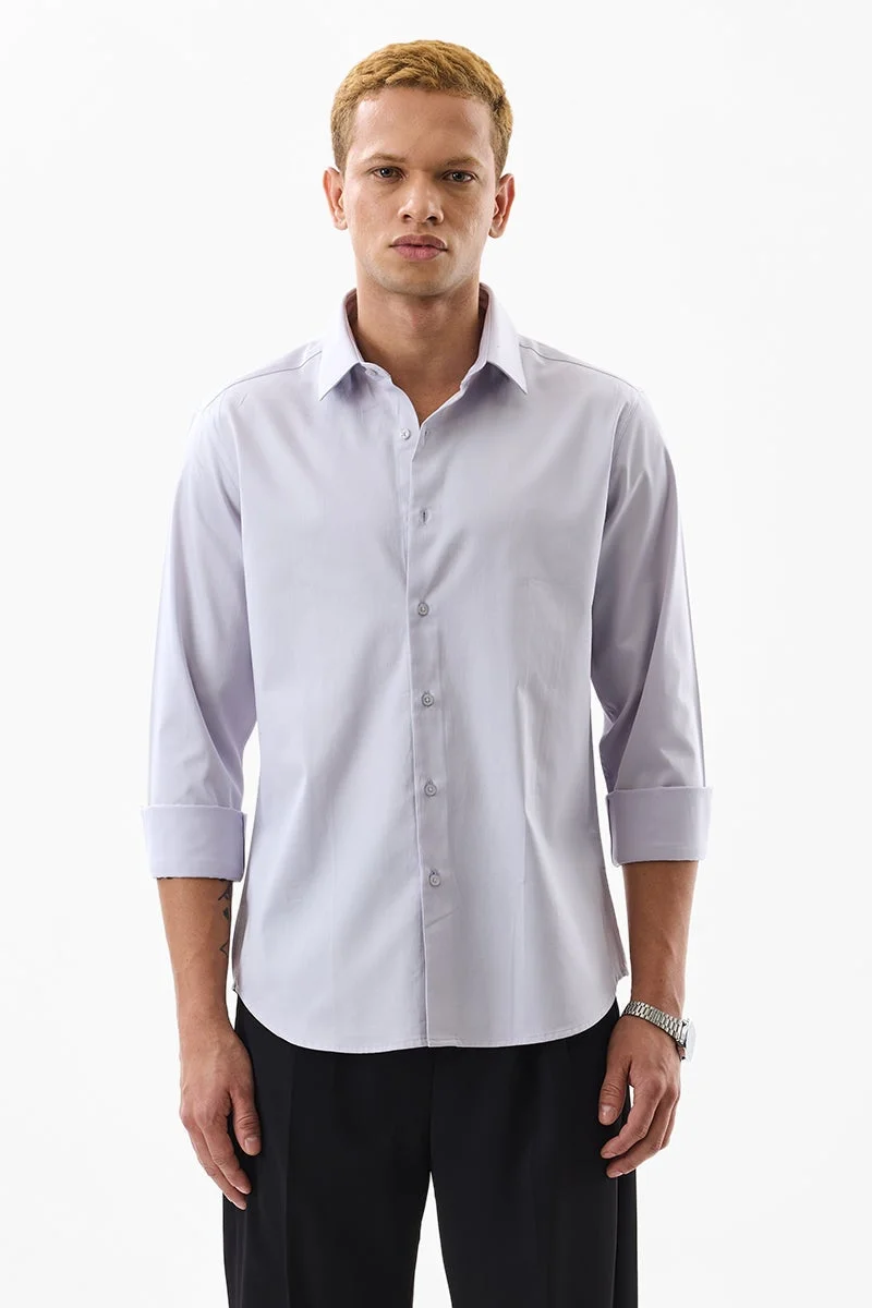 سنيتش Light Grey Solid Long Sleeve Slim Fit Formal Luxe Shirt