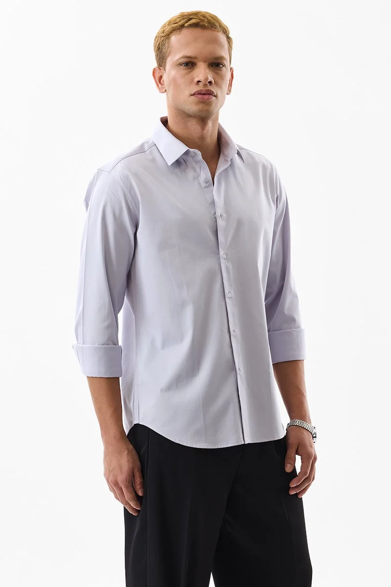 سنيتش Light Grey Solid Long Sleeve Slim Fit Formal Luxe Shirt