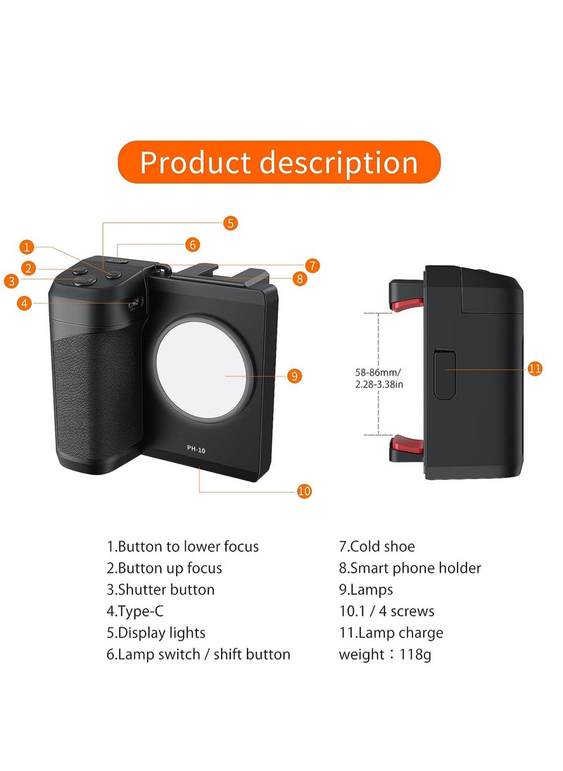 Generic - Smartphone Camera Grip, Griphone CapGrip with Detachable Wireless Remote Control, Three-Speed Adjustable Fill Light for Phones Video/Photo Shooting - Image 1