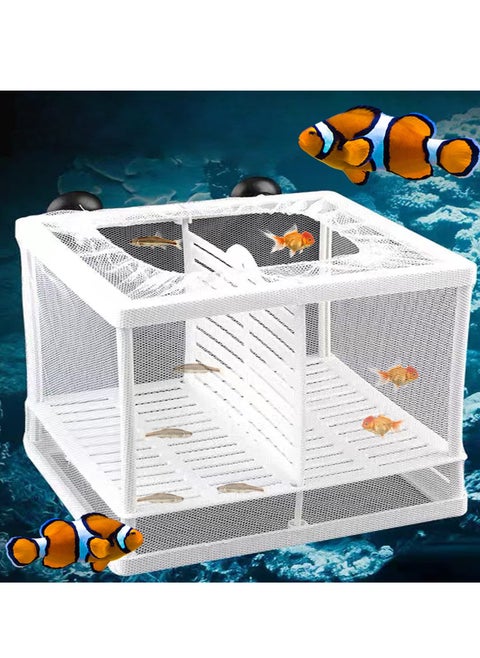 Aquarium Fish Breeding Box, Small Fry Hatchery Net for Guppy and Tropical Fish, Multi functional Incubator Tank Divider with 6 Suckers, 16 x 14.5 x 15.5 cm