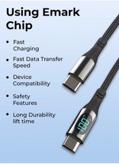 glassology USB C to C 1.2 Meter LED Current Voltage Display 3A USB Fast Charging Braided Black  - Image 2