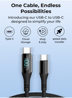 glassology USB C to C 1.2 Meter LED Current Voltage Display 3A USB Fast Charging Braided Black  - Image 5