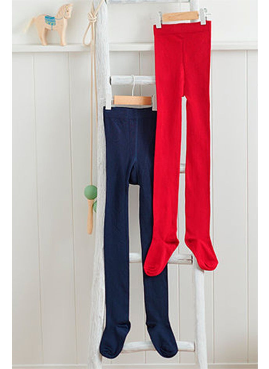 Tchibo Kids Girl 2 Piece Plain Pull On Tights, Red  - Image 1