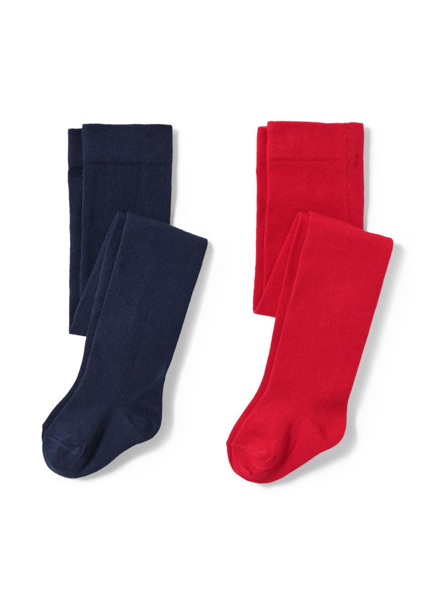 Tchibo Kids Girl 2 Piece Plain Pull On Tights, Red  - Image 2