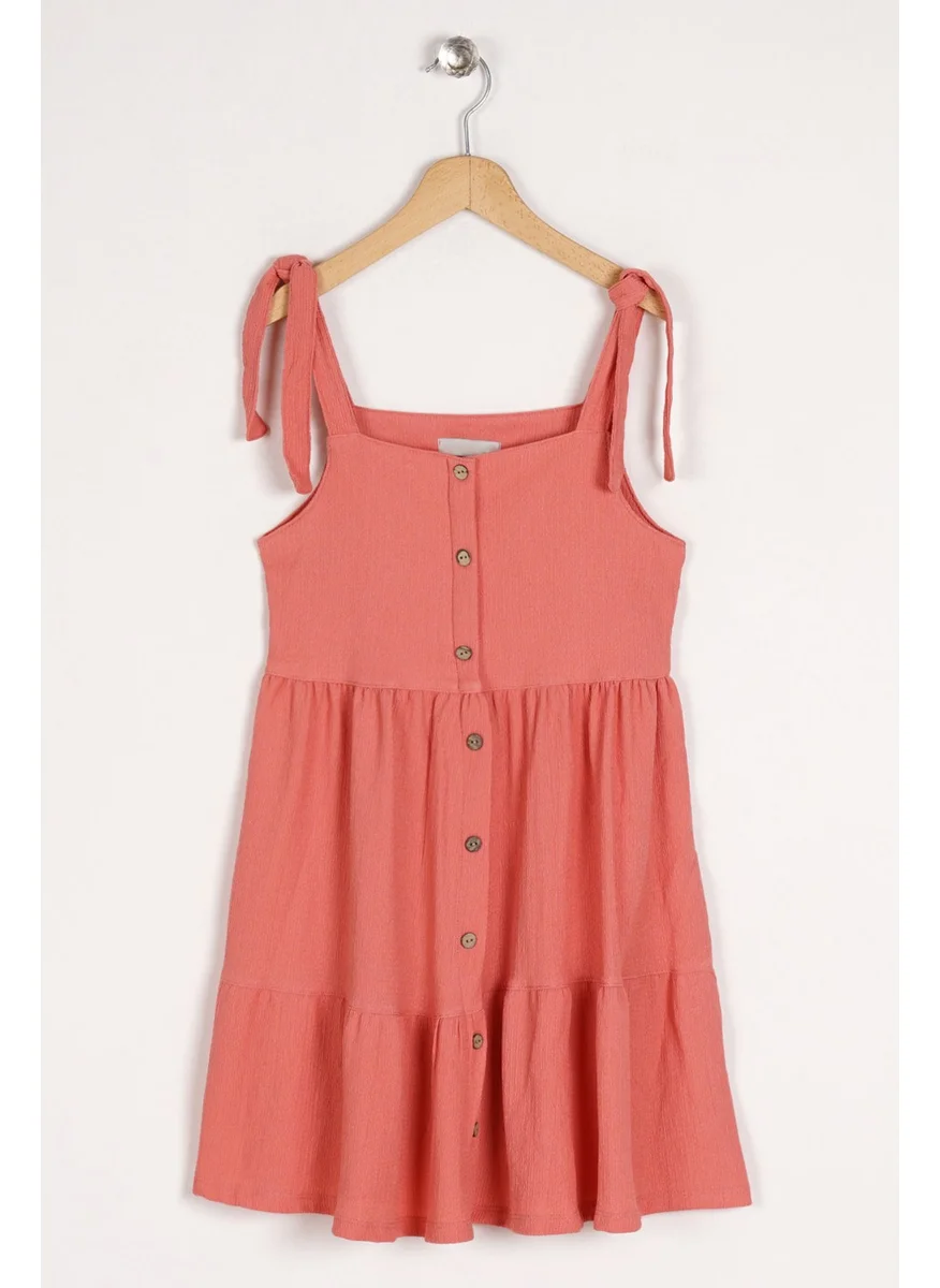 Zepkids Girl's Rose Colored Strap Front Button Detail Dress
