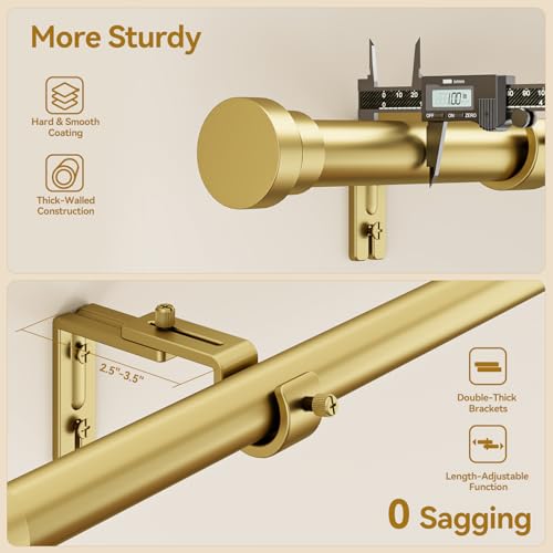 YaFex Curtain Rods 32-118 Inch, Heavy Duty 1 Inch Adjustable Curtain Rod for Windows, Gold Long Window Treatment Rods, Modern Design, Easy Installation - Image 4