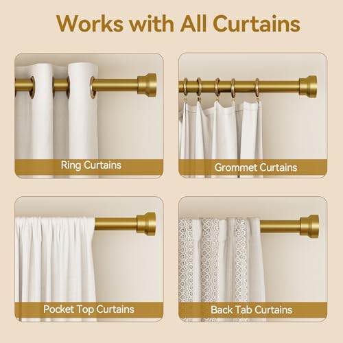 YaFex Curtain Rods 32-118 Inch, Heavy Duty 1 Inch Adjustable Curtain Rod for Windows, Gold Long Window Treatment Rods, Modern Design, Easy Installation - Image 5