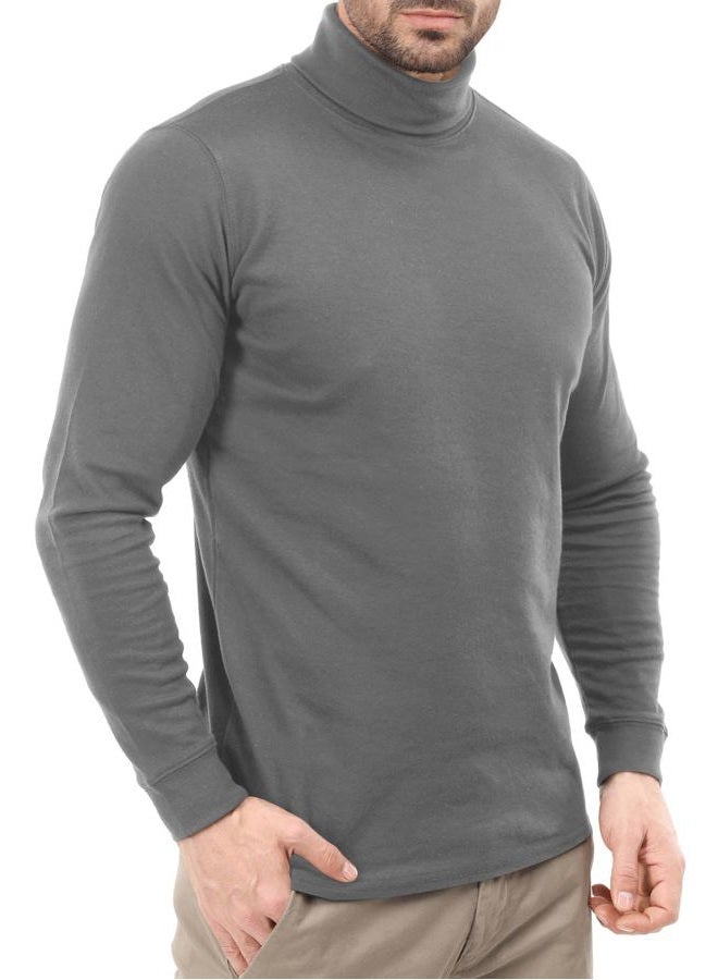 Utopia Wear Premium Mens Shirt, Cotton Blend Knitted Turtleneck Men T-Shirt Pullover Sweater, Steel Grey, Large, Steel Grey, L - Image 2