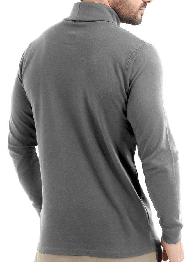 Utopia Wear Premium Mens Shirt, Cotton Blend Knitted Turtleneck Men T-Shirt Pullover Sweater, Steel Grey, Large, Steel Grey, L - Image 5