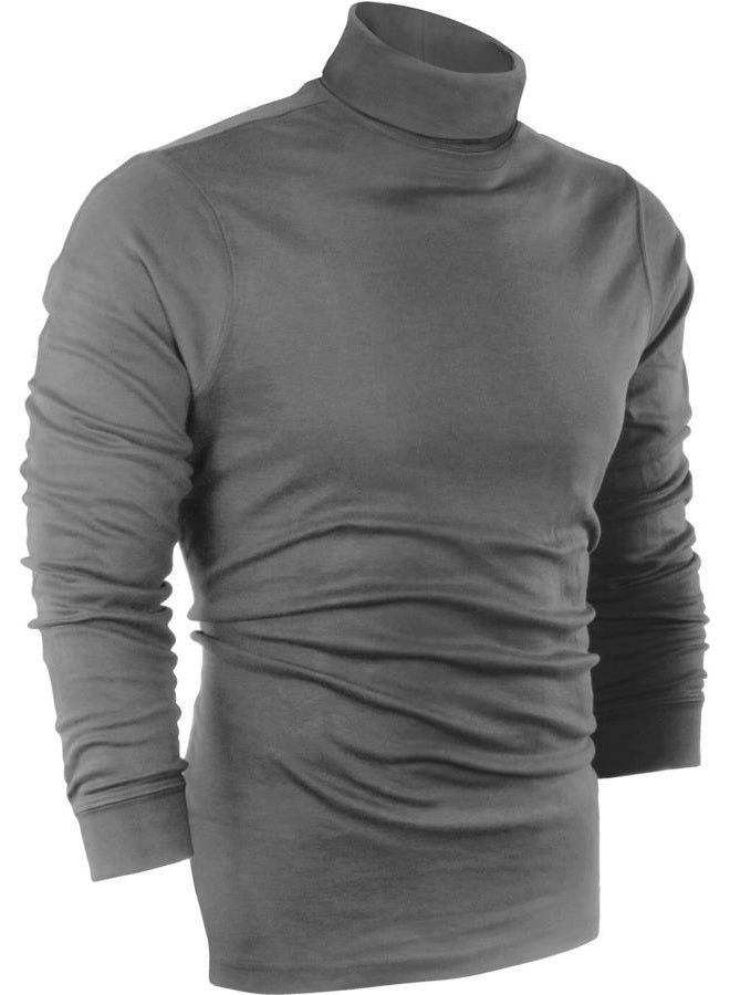 Utopia Wear Premium Mens Shirt, Cotton Blend Knitted Turtleneck Men T-Shirt Pullover Sweater, Steel Grey, Large, Steel Grey, L - Image 1