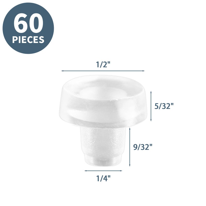 Litoexpe Glass Table Top Bumpers With Stem  Clear Rubber Grippers Anti Slip Patio Table Spacers For Furniture 1/4 Inch Hole  60 Pieces Rubber Push In Bumpers - Image 2