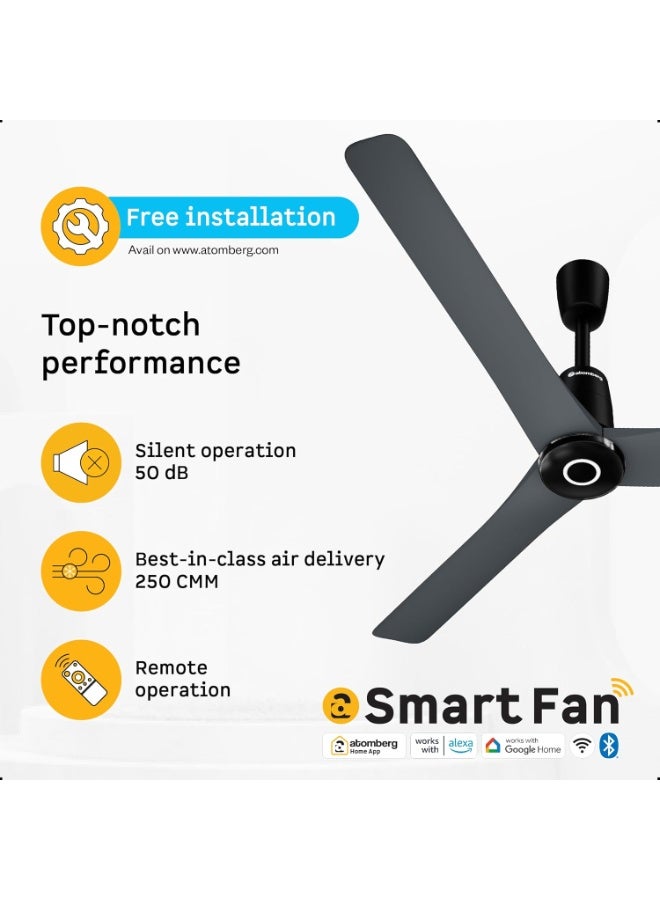 atomberg Aris Contour Smart 1200mm Voice Controlled BLDC Ceiling Fan with Remote |BEE 5 star|Best-in-class Air Flow |Silent Operation| Designer Fan | Free Installation | 5 Year Warranty | Regent Grey - Image 3