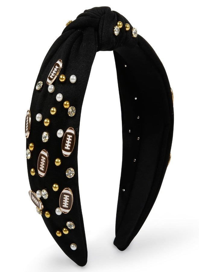 Huachi Football Headband for Women Game Day Hair Accessories: Football Mom Essentials - Rhinestone Pearl Knotted Head Band for Women Non Slip, Black - Image 1