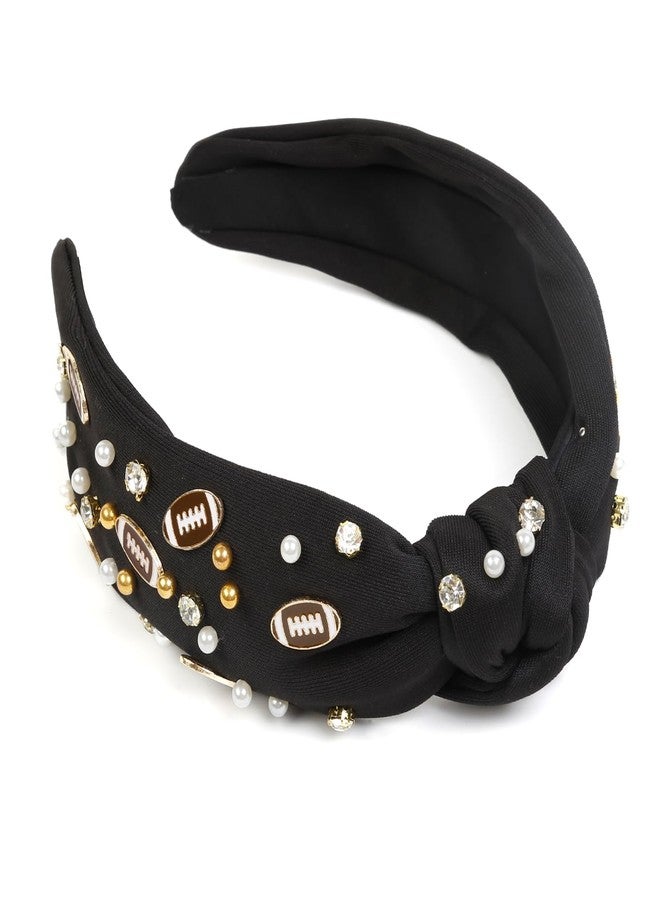 Huachi Football Headband for Women Game Day Hair Accessories: Football Mom Essentials - Rhinestone Pearl Knotted Head Band for Women Non Slip, Black - Image 2
