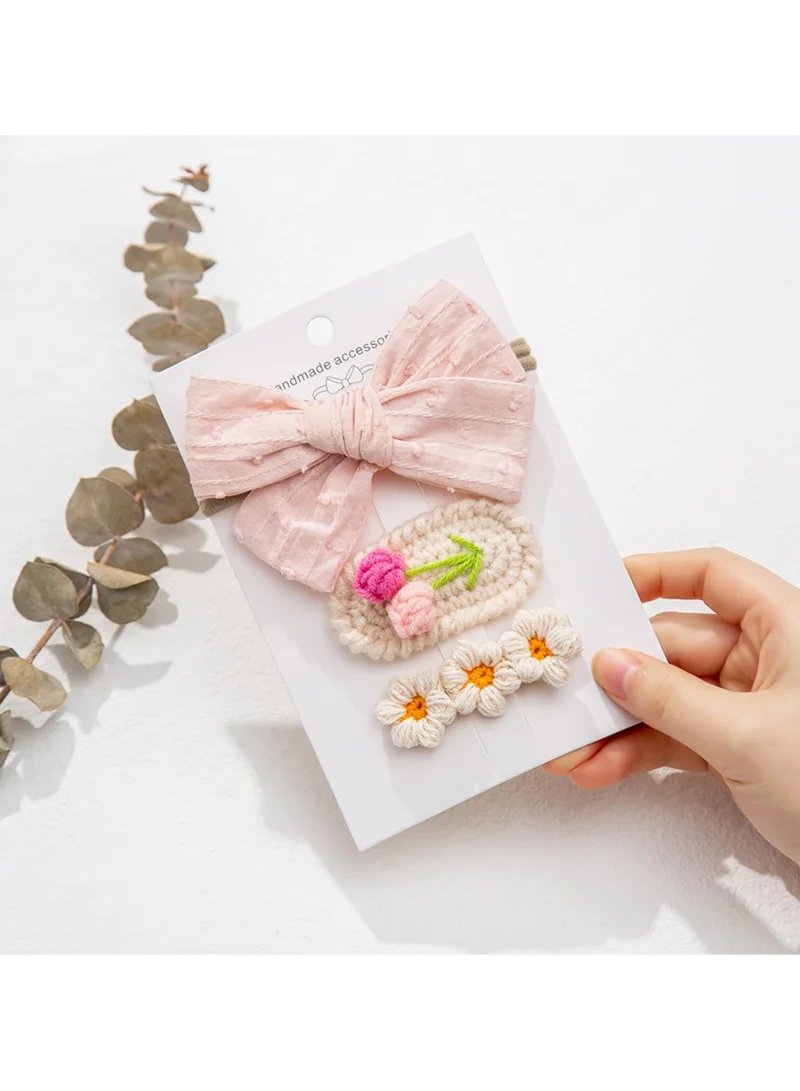 D'Daniela Angela Ribbon Bow Clip Set For Babies and Girls - Baby Pink