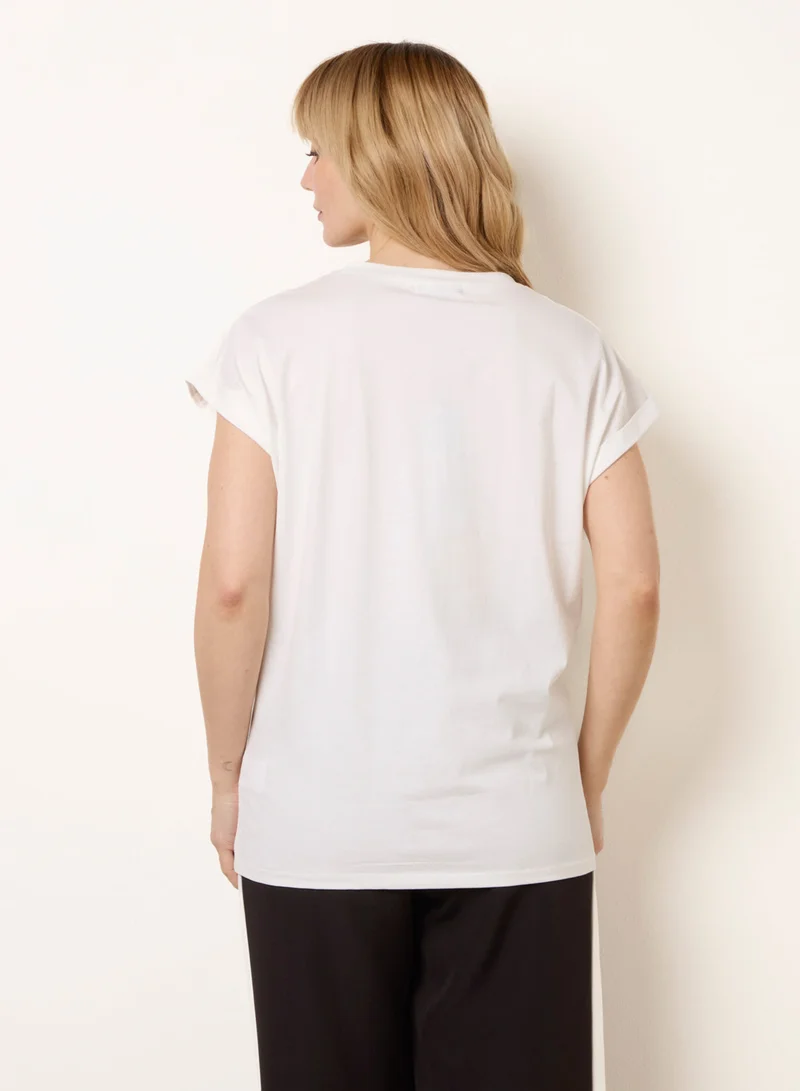 Blue Vanilla T-Shirt With Floral Embroidery