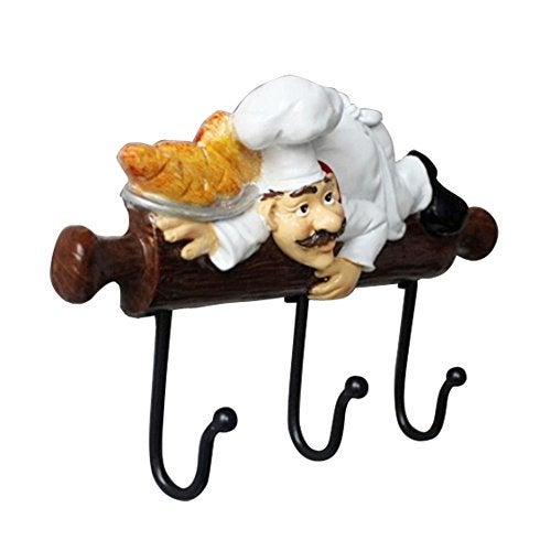 KiaoTime Fat Chef Decor Cute Home Kitchen Restaurant Bakery Decorative Chef with Bread figurine Wall Hooks Oven Gloves/Hat/Cap/Coat/Apron Wall Mount Rack Hook Hanger - Image 2