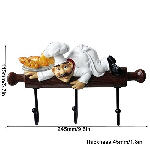 KiaoTime Fat Chef Decor Cute Home Kitchen Restaurant Bakery Decorative Chef with Bread figurine Wall Hooks Oven Gloves/Hat/Cap/Coat/Apron Wall Mount Rack Hook Hanger - Image 5