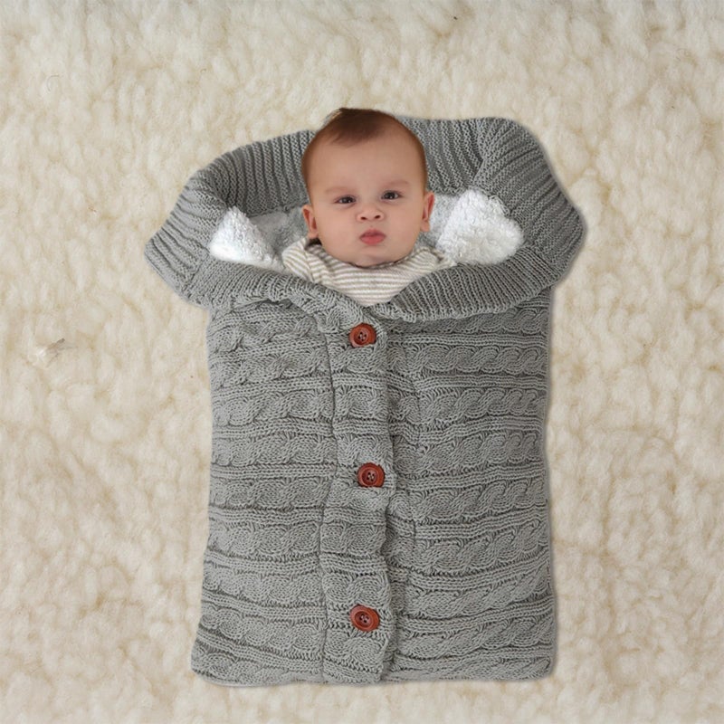 insular Warm Baby Sleeping Bag Envelope Winter Kid Sleepsack Footmuff Stroller Knitted Sleep Sack Newborn Knit Wool Swaddling Blanket (Gray) - Image 4