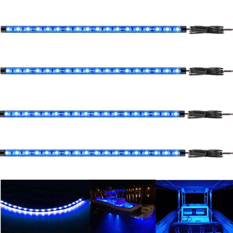 Vbakor Boat Led Strip Lights, 4 Pcs 24'' Marine Boat Interior Courtesy Deck Navigation Lights, Super Bright Waterproof Marine Led Lights Strip for 12V Pontoon Fishing Boat Yacht Kayak Sailboat (Blue) - Image 1