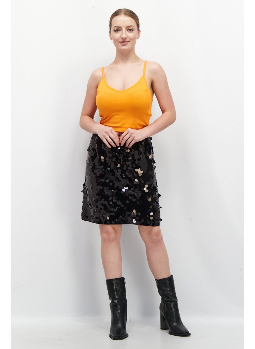 ESPRIT Women Metallic Mini Skirt, Black  - Image 2
