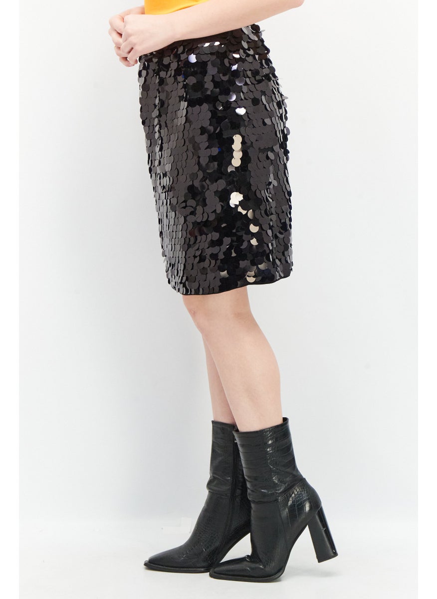 ESPRIT Women Metallic Mini Skirt, Black  - Image 3