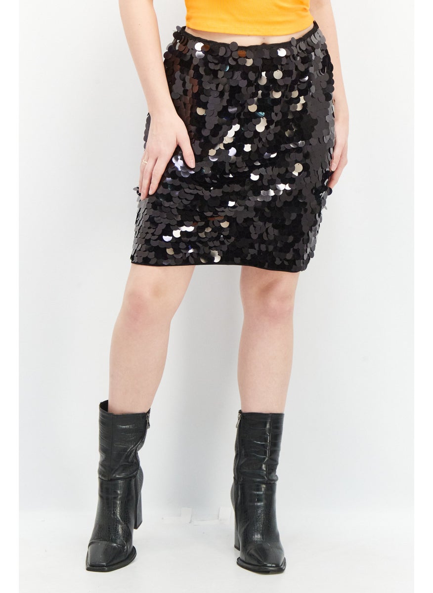ESPRIT Women Metallic Mini Skirt, Black  - Image 1