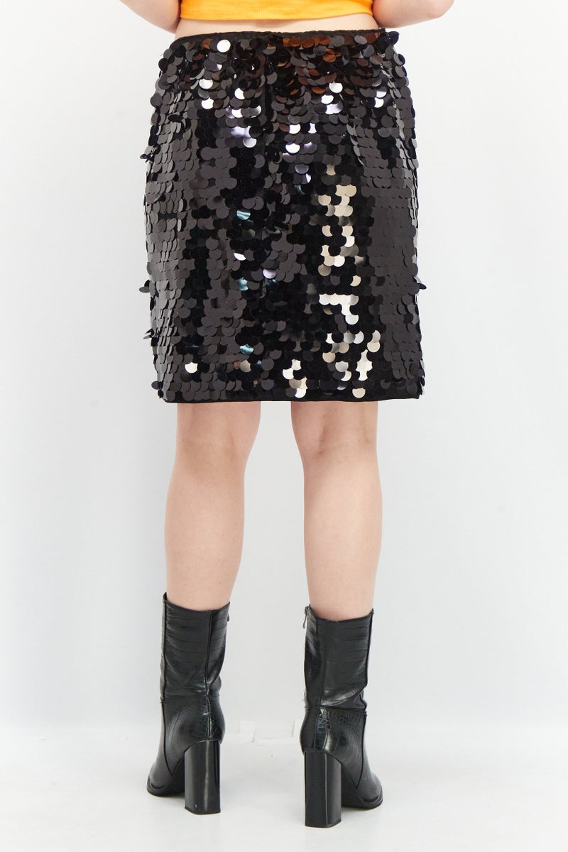 ESPRIT Women Metallic Mini Skirt, Black - Image 4