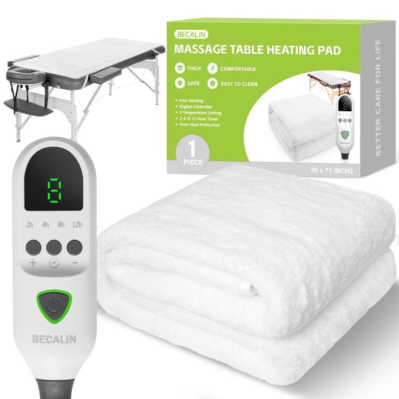 Massage Table Warmer Heating Pad Professional SPA Massage Bed Warmer with Timer 9 Heat Settings Overheat Protection for Massage Bed Spa Thickened Soft Fleece 30 x 71