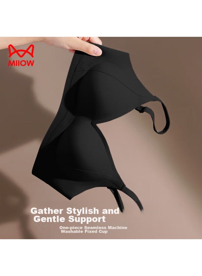 MIIOW Miiow Seamless Bra For Women, Push-up Bra For Small Breasts, Lift And Support, Anti-sagging, Wireless, Sexy, Push-up Brassiere, Black, Xl - Image 1