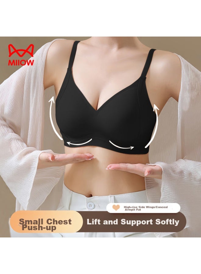 MIIOW Miiow Seamless Bra For Women, Push-up Bra For Small Breasts, Lift And Support, Anti-sagging, Wireless, Sexy, Push-up Brassiere, Black, Xl - Image 2