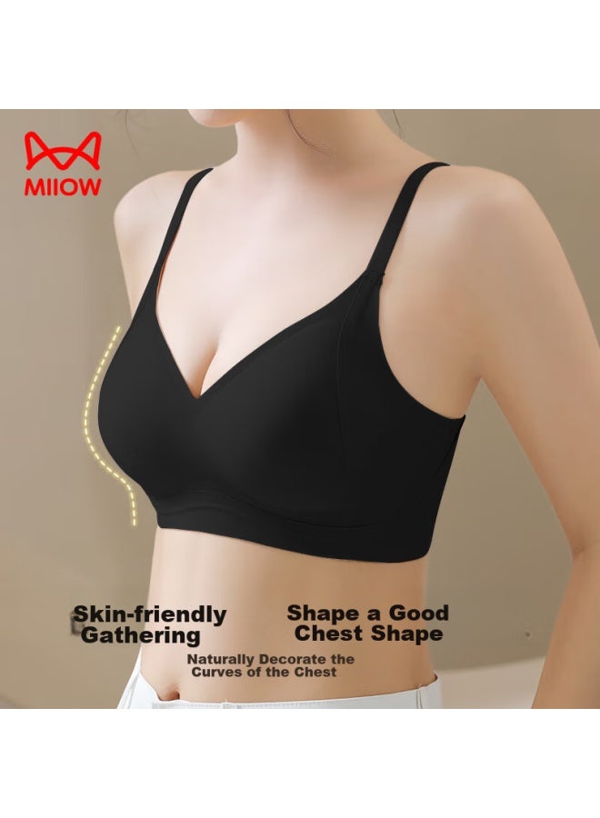 MIIOW Miiow Seamless Bra For Women, Push-up Bra For Small Breasts, Lift And Support, Anti-sagging, Wireless, Sexy, Push-up Brassiere, Black, Xl - Image 3