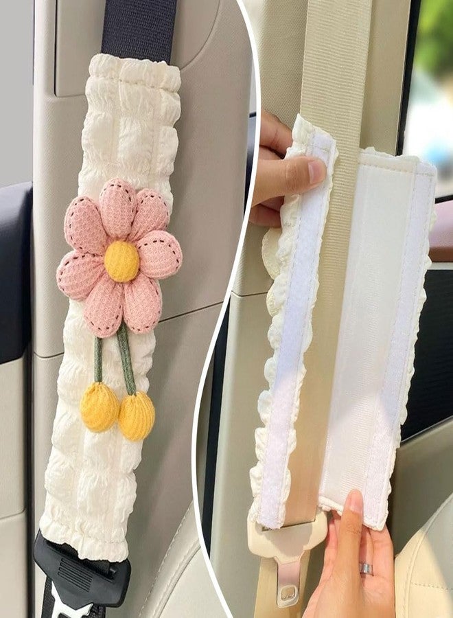 LIFOPY 2 Pack Car Seat Belt Cover Pads, Soft Seat Belt Shoulder Pad with Petals, Cute Floral Car Seatbelt Covers Protector for Women Girls, Universal Fit for Cars (Pink) - Image 4