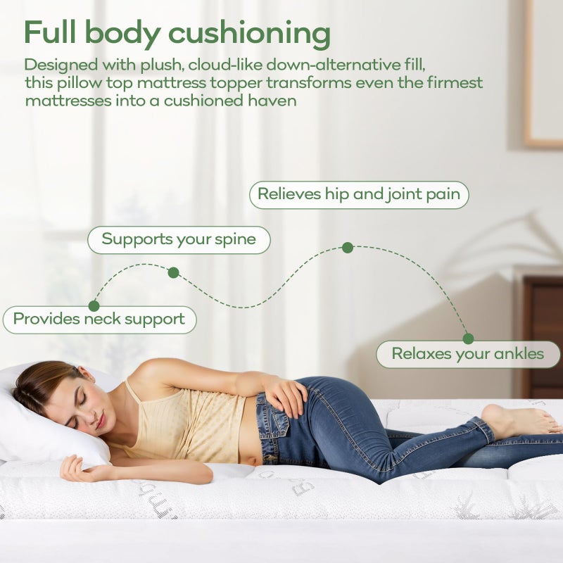 OLANLY King Mattress Topper â€“ Viscose Made from Bamboo, Cooling Soft King Pillow Top Mattress Pad for Back Pain Relief, Plush Down Alternative Fill Bed Topper with Elastic Deep Pocket, White - Image 5