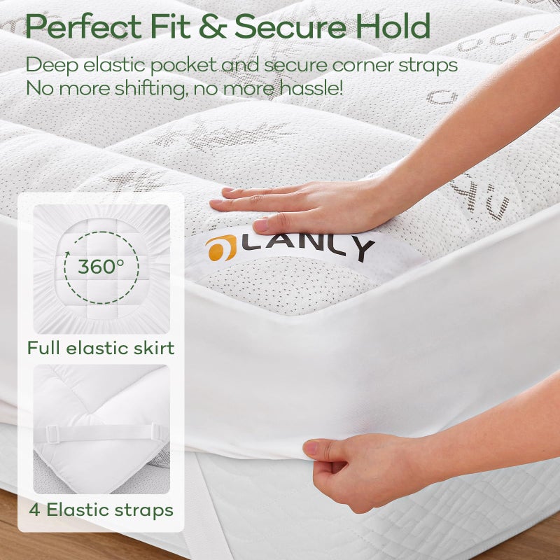 OLANLY King Mattress Topper â€“ Viscose Made from Bamboo, Cooling Soft King Pillow Top Mattress Pad for Back Pain Relief, Plush Down Alternative Fill Bed Topper with Elastic Deep Pocket, White - Image 4