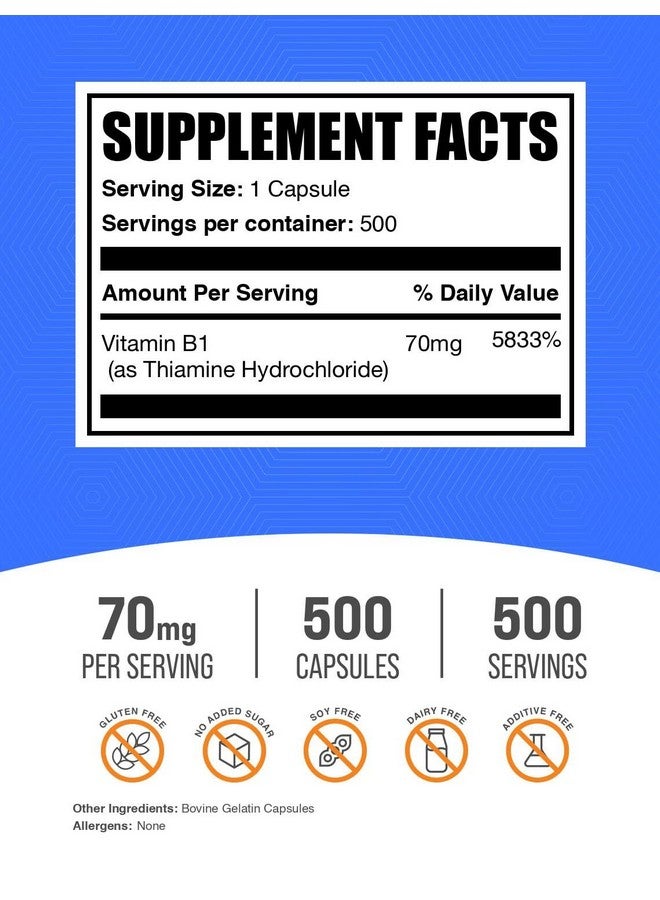 BulkSupplements كبسولات ثيامين HCl من BulkSupplements.com - هيدروكلوريد الثيامين، مكملات فيتامين ب، فيتامين ب1 - خالي من الغلوتين، ثيامين HCl 100 ملغ، 1 كبسولة لكل حصة، 500 كبسولة (عبوة من 1) - Image 2