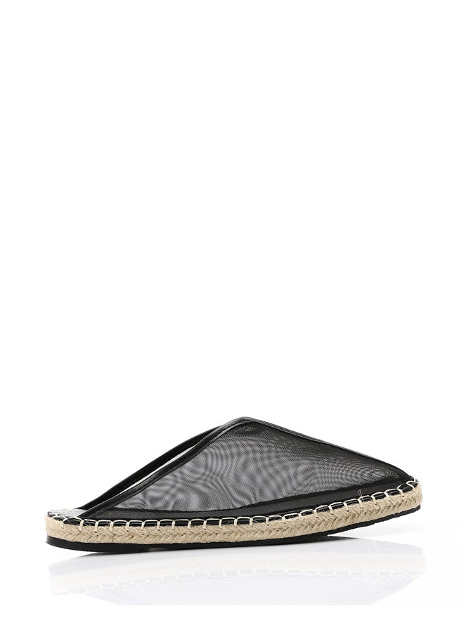 Semi Square Plain Slip On Mules - Black