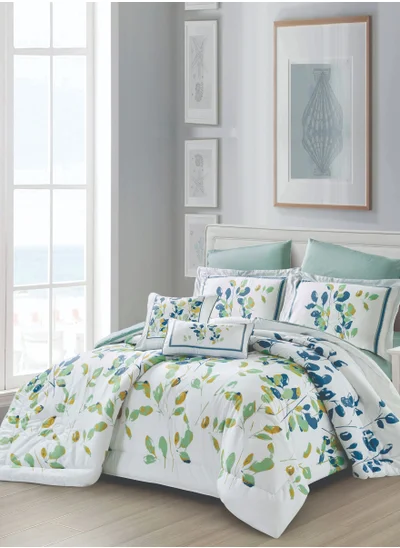 Donetella Cotton Comforter Set 4-Pcs Single Size All Season Reversible Floral Printed Bed Fits(120 X 200 Cm) With 350 GSM Down ALternative Filling,Mercury